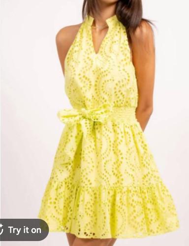 Central Park West Liam Eyeley Mini Yellow Dress Sz. Small