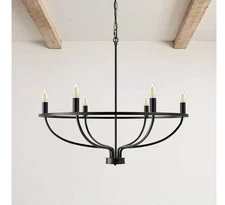 KIGHSIN Black Farmhouse Iron Chandelier, Industrial 6-Light Candle Hanging Light