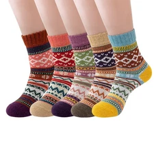 5 Pairs Lambs Wool Merino Warm Thermal Heavy Design Duty Solid Boots Women Socks