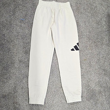adidas Boys White/Black Fleece Jogger Pants 14-16 Logo Pockets Tapered