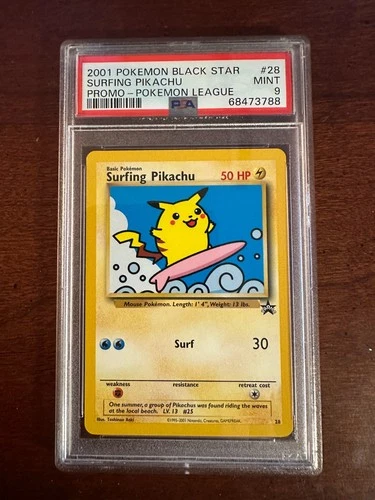 Pokemon League Black Star Surfing Pikachu Promo #28 PSA9 Cert # 68473788