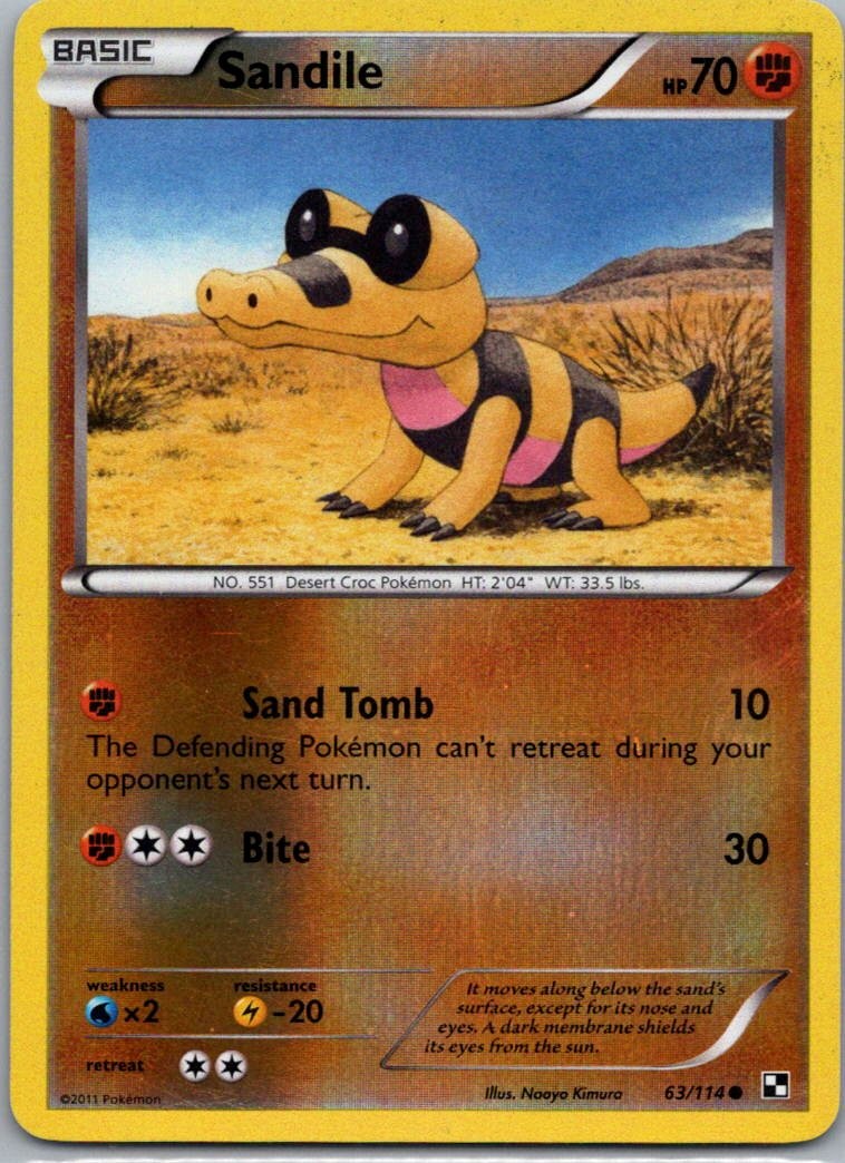 Pokemon TCG Sandile 63/114 Black White Rev Holo NM