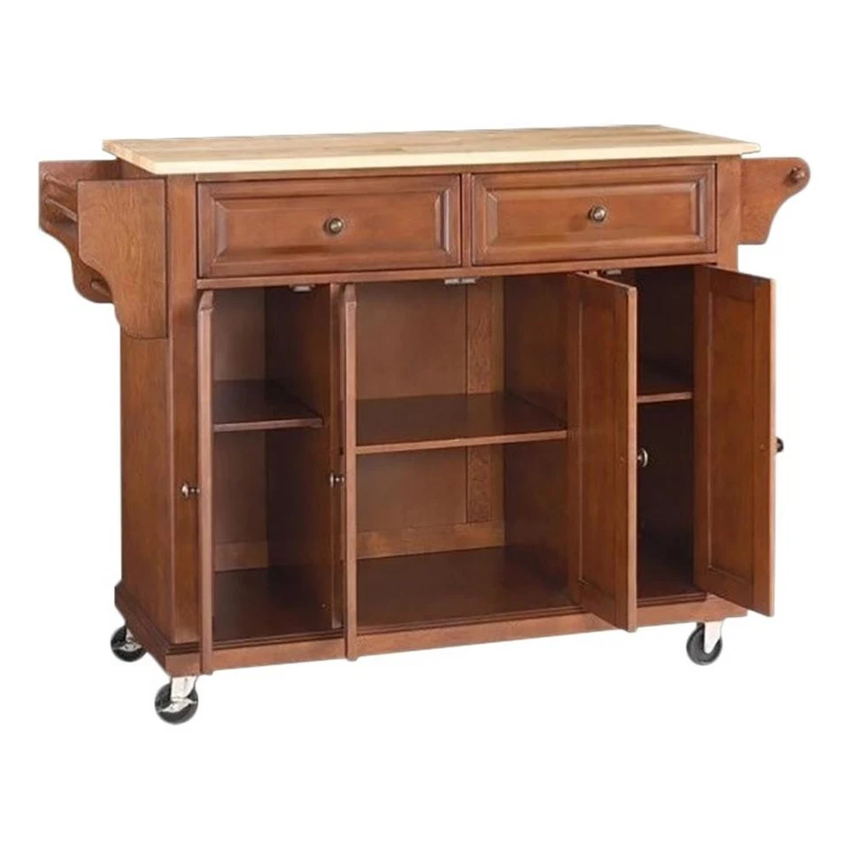Crosley Furniture Natural Wood Top Kitchen Cart in Cherry/Natural - Image 2 of 4