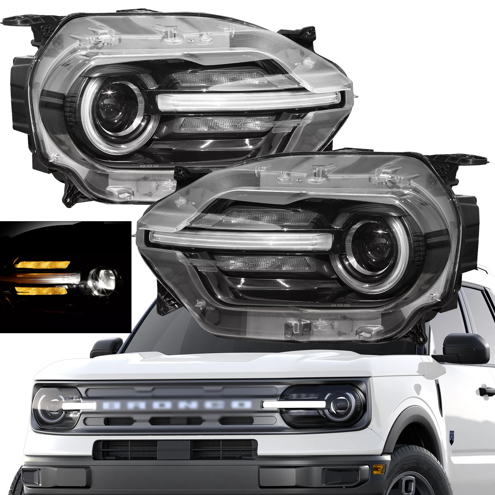 For Ford Bronco Sport 2021-2026 Headlights  Headlamps  w/LED Halo Left & Right