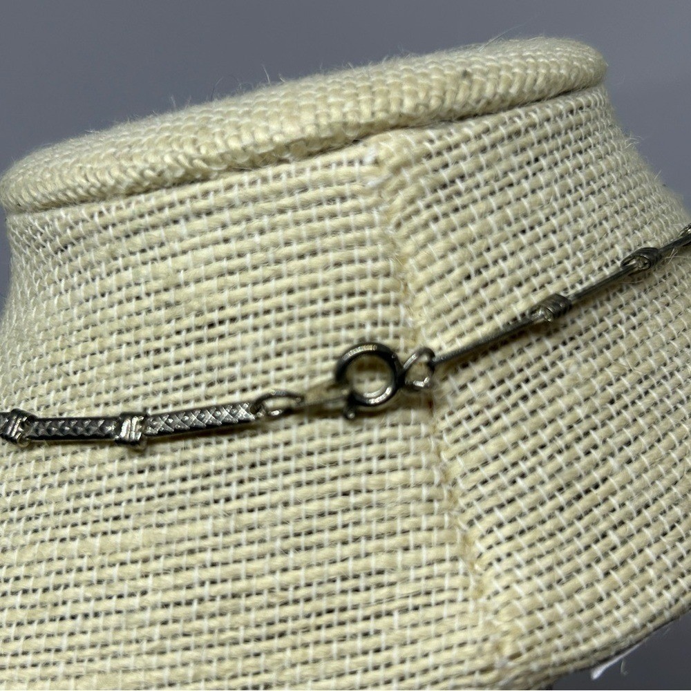 Vintage Silvertone Rectangle Beaded Necklace 16" - image 4