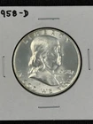 💥1958 D Ben Franklin 90% Silver Half Dollar 50c Coin Denver Mint BU