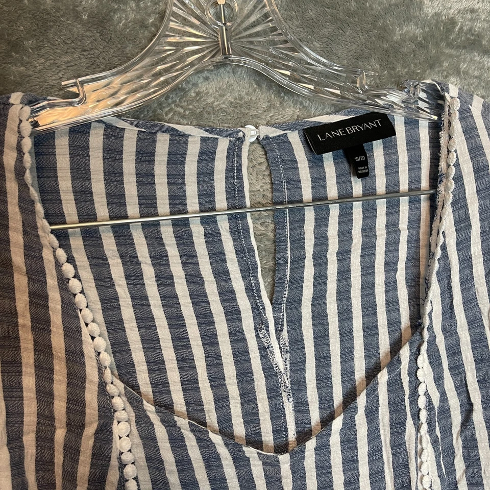 Blusa Babydoll Lane Bryant Feminina Náutica Listrada Costeira Manga Esvoaçante 18 Plus - Imagem 4 de 4