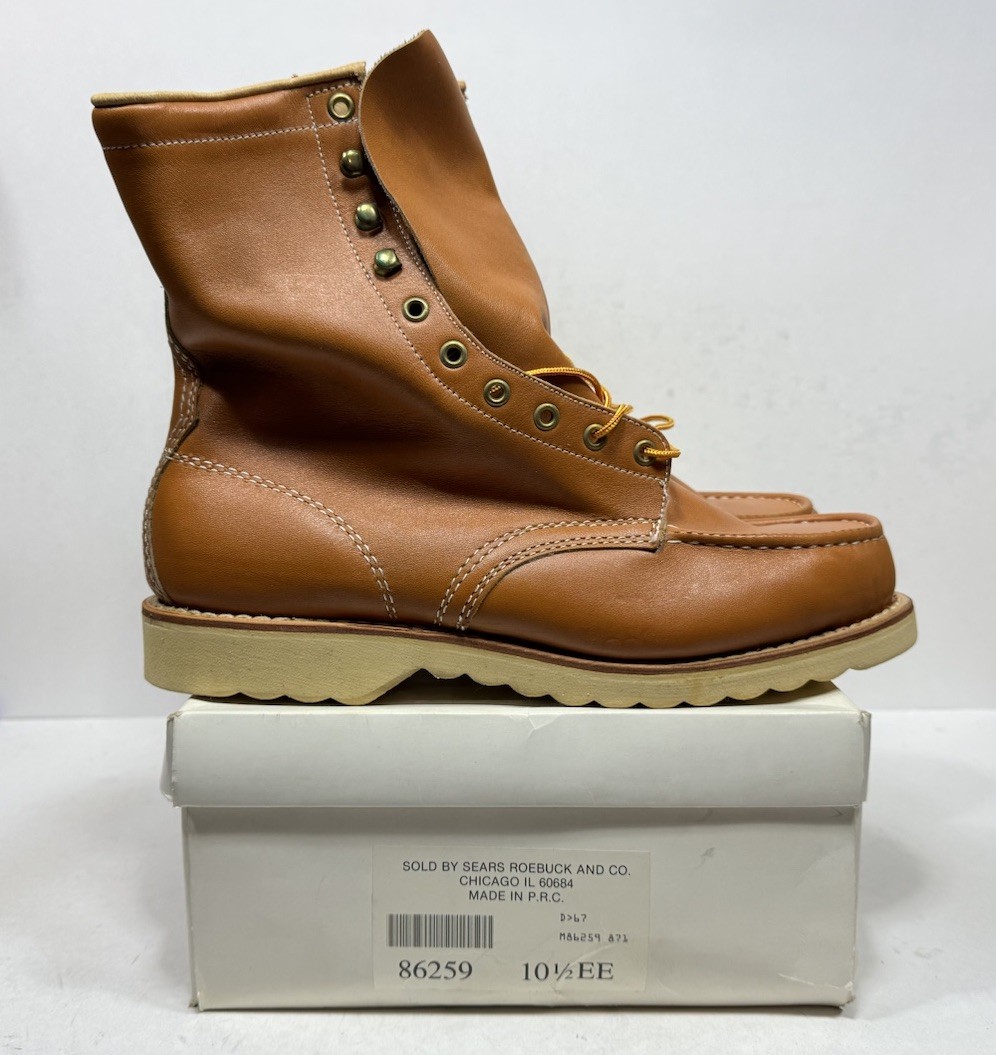 「え」 Vintage Sears Roebuck Moc Toe Work Boots Brown Leather Wedge 86259