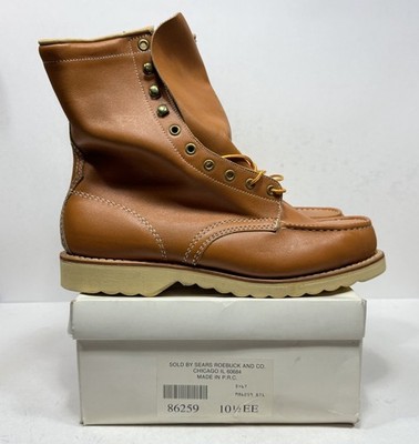 Vintage Sears Roebuck Moc Toe Work Boots Brown Leather Wedge 86259 Mens 10.5 EE Sears Boots products for sale | eBay main image 3