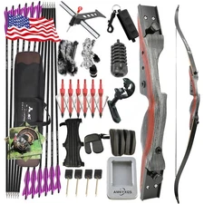 62" Takedown Recurve Bow 50lbs 12X Carbon Arrows Archery Hunting Target Shooting