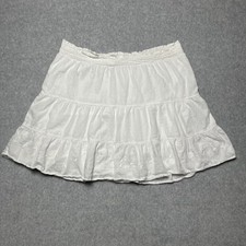 Y2K Abercrombie  Fitch White Tiered Skirt Embroidered Floral Cottage Fairy Sz M