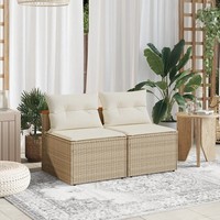 Poly Rattan Gartensofa Ohne Armlehnen Mit Kissen 2Er Set Beige