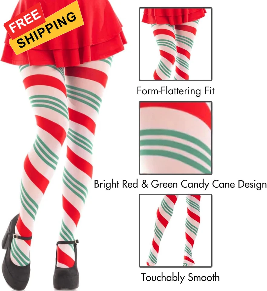 Medias Leg Avenue para mujer Navidad vacaciones spandex talla única, rayas verdes/rojas Foto 4 de 4