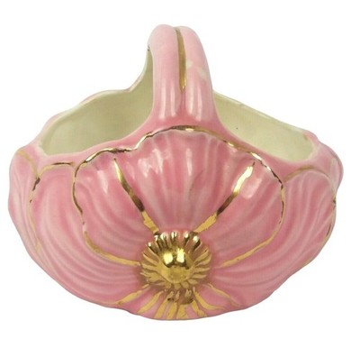 Spring Pink Ceramic Flower Basket Planter Vase Trinket Dish Vintage Holland Mold