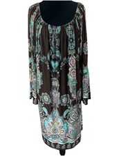 2B Together LA Brown Paisley Print Tunic Dress XL Boho Hippie Festival