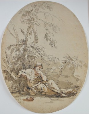 18th century Italian school.  Thoughtful character in a landscape. 