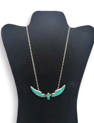 Navajo Style Carved Turquoise Eagle Pendant On Sterling Silver Chain Vintage