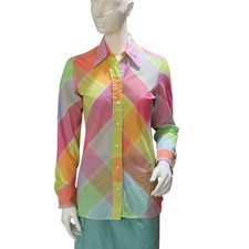 Vintage Wrangler Plaid Western Shirt Sz 32 USA Fitted 70s 80s