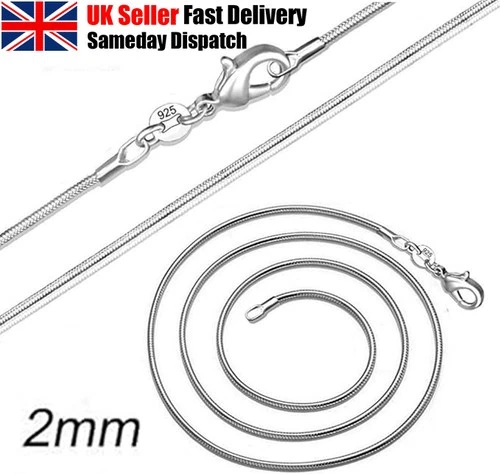 925 Sterling Silver Stamp 2mm Snake Chain Necklace UK Stock Same Day Dispatch
