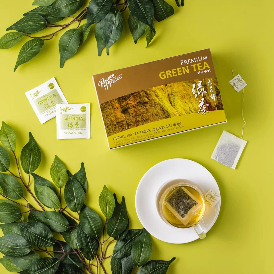 100 bolsitas de té X 6 cajas, té verde premium, príncipe de la paz, 6,35 oz/180 g cada caja Foto 4 de 4
