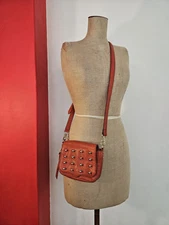 Rebecca Minkhoff Crossbody Bag Red Leather & Gold Studs Expandable via Zip