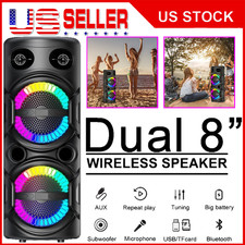 3000W Dual 8" Bluetooth Party Speaker Karaoke System Heavy Bass TWS w/Mic Remote