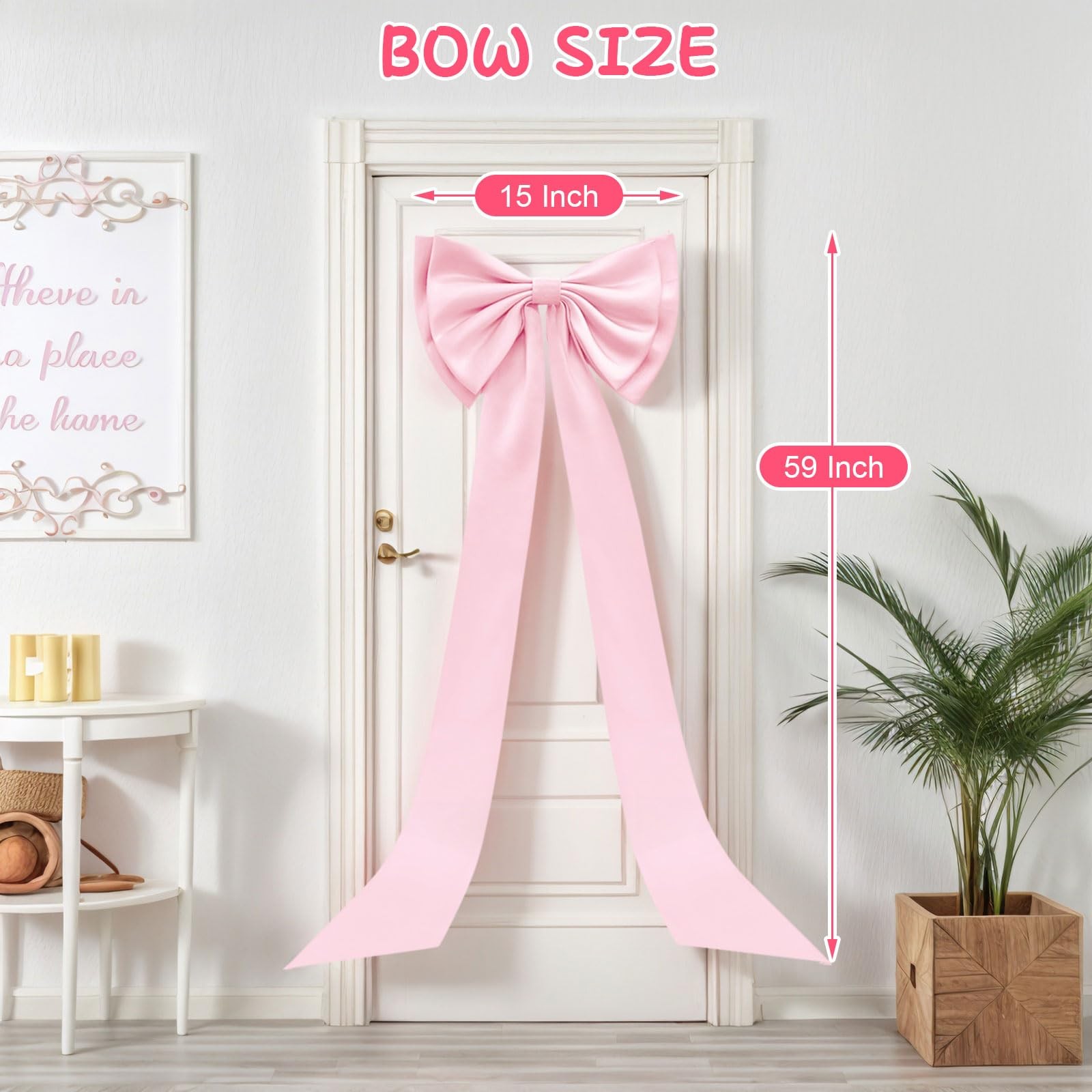 Large Satin Bow for Backdrop Wall Decor 15x59" Pink Ribbon for Wedding Bridal...