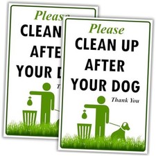 Clean Up After Your Dog Signs 2 Pack No Pooping Dog Signs for Yard, 12 x 8