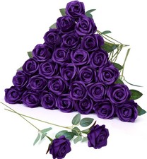 LPREUTWN 30pcs Fake Roses Artificial Silk Flowers Long Stems Bouquet for Wedding