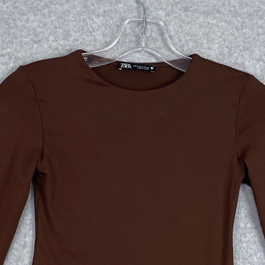 Body Zara Mujer Pequeño Marrón Manga Larga Elastizado Tejido Cierre a Presión Carrera Foto 4 de 4