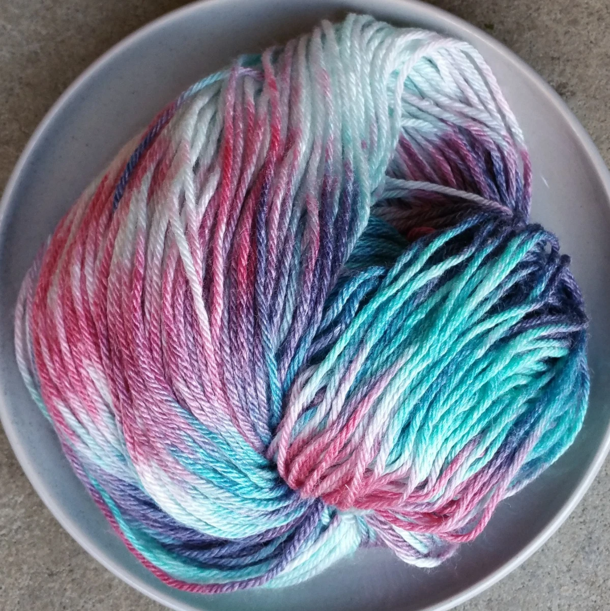 Hand Dyed 8ply Yarn, 100g 195m Variegated Red Blue Purple White Merino Bamboo