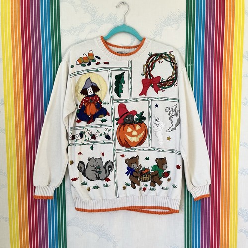 Vintage 90er Sweatshirt Halloween Herbst Autumn Harvest süß seltsam Kawaii Medium