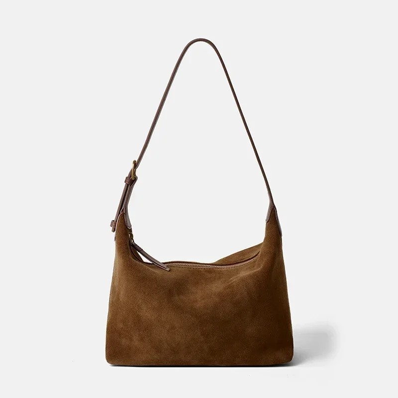 Winter Women's Genuine Suede Leather Shoulder Bag Classic Cowhide Underarm