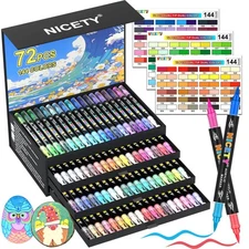 144 Colors Acrylic Paint Markers – 72 Pack Dual Tip Acrylic Paint Pens with B...