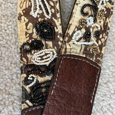 Chico's Medallion Metal Leather Beaded Belt Women  s  S  Earthy Tones NICE