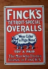 RARE! 12" x 17.25" Vintage Fincks "Detroit Special" Overalls Porcelain Sign ORIG