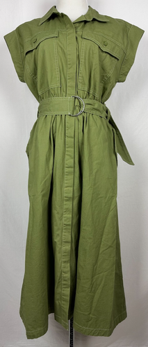 Free Assembly Women's Casual Button Up Belted Green Midi Utility Dress Size M