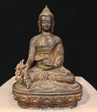 8.6" Old Tibet Bronze Gilt Buddhism Menla Medicine Buddha Medical God Statue