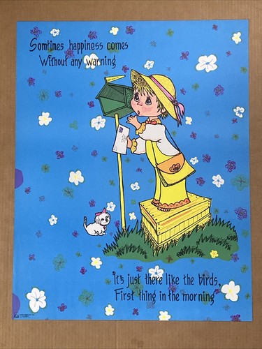 Vintage Schwarzlicht Poster Happiness Morning Puppy Mailbox Little Girl 1971 - Bild 1 von 8