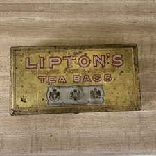 Gold Tone Lipton Orange Pekoe & Pekoe Tea Bag Tin Box Vintage