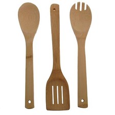 3 tlg. Salatbesteck Kochlöffel Holzlöffel Bambus Pfannenwender Kochutensilien