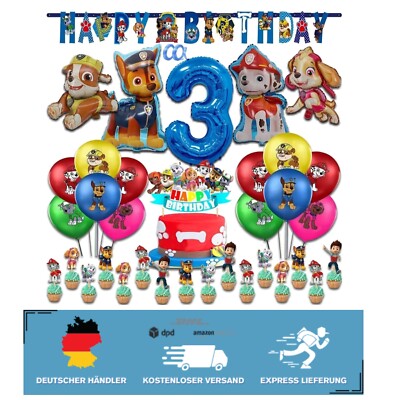 Komplett-Paw Patrol Geburtstagspaket   24 Cupcake-Dekorationen, Banner, Ballons