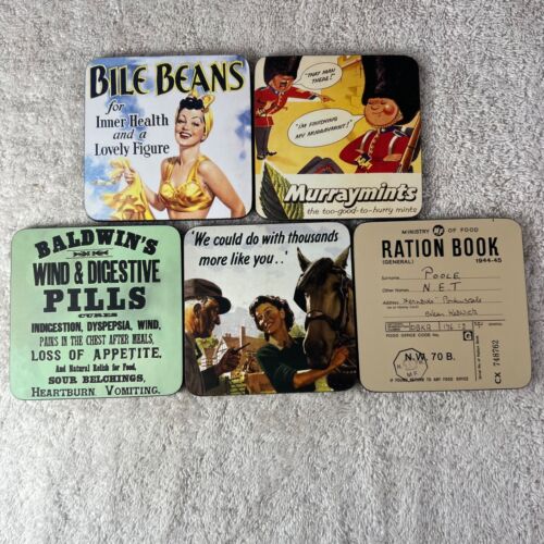 Set of 5 Robert Opie Vintage 50s 60s 70s Style Drink Coasters Retro Home Decor - Picture 1 of 12