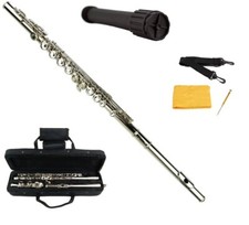 Merano Silver Flute 16 Hole, Key of C with Case Stand Accessories