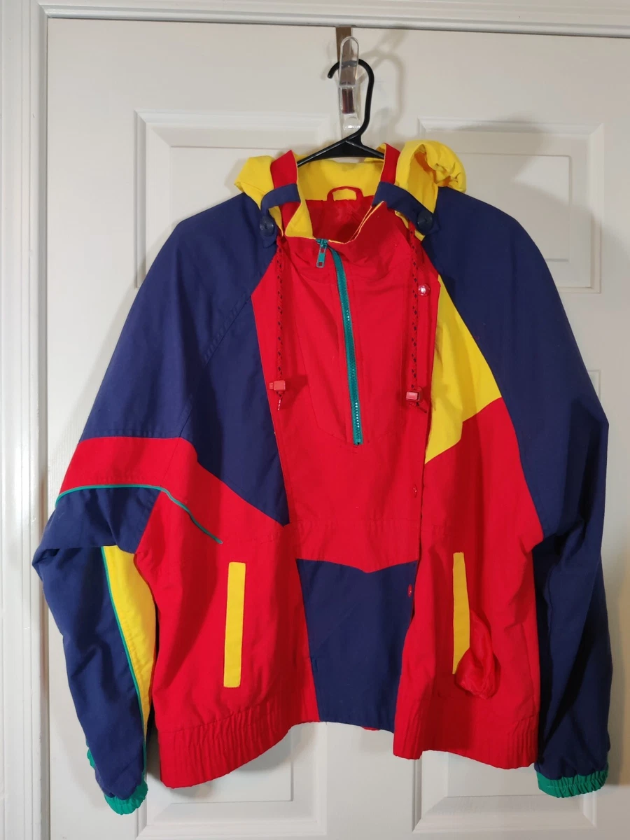 Vintage 80s Andy Johns Women's Cotton Blend Jacket Coat L Primary Color  Block