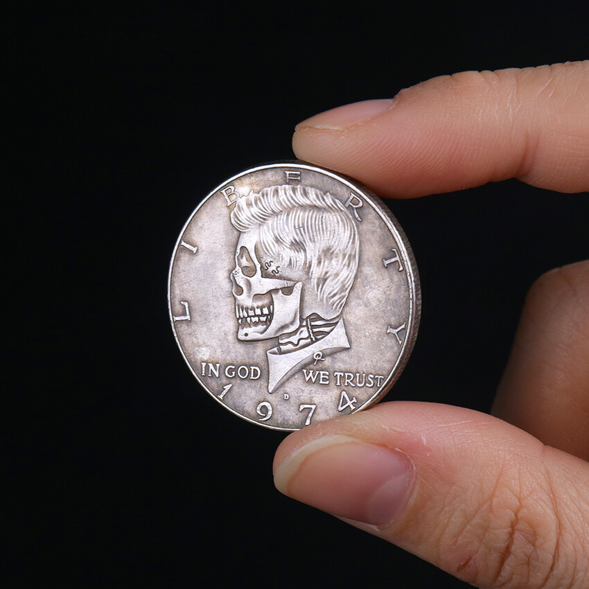 Beautiful 1/2 Half Dollar Hobo Coin - 1974 - Kennedy Skull 50c