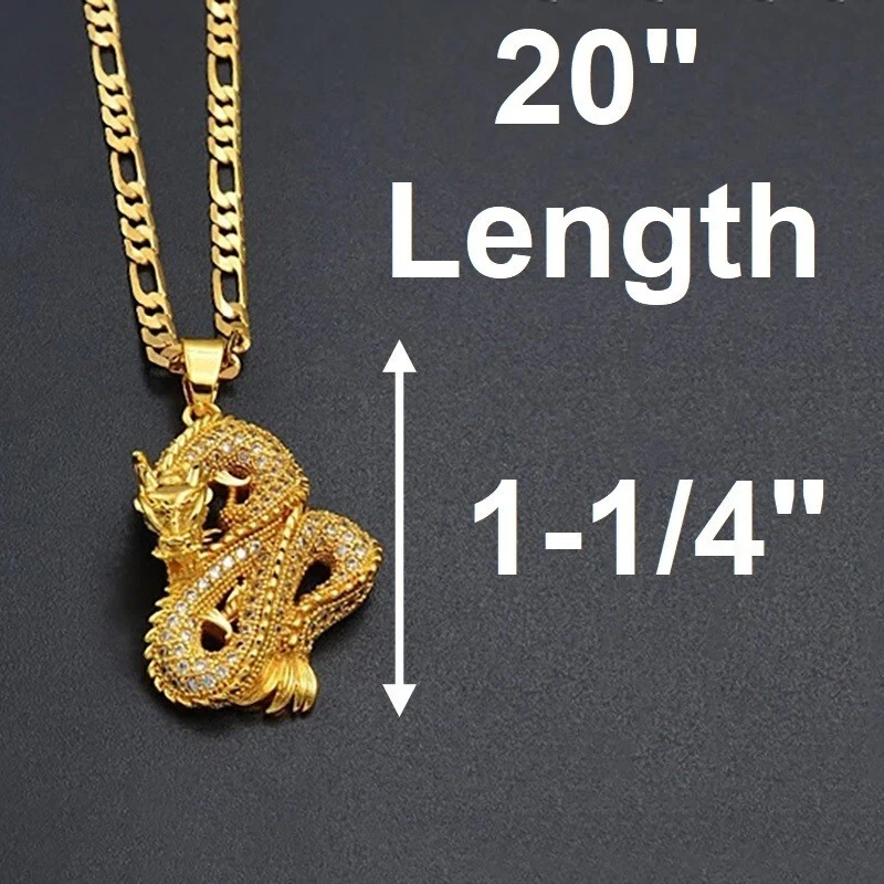 Collar Colgante Dragón Circón 20" Oro 18K Relleno Sobre Latón Mujer Hombre D375 Foto 4 de 4