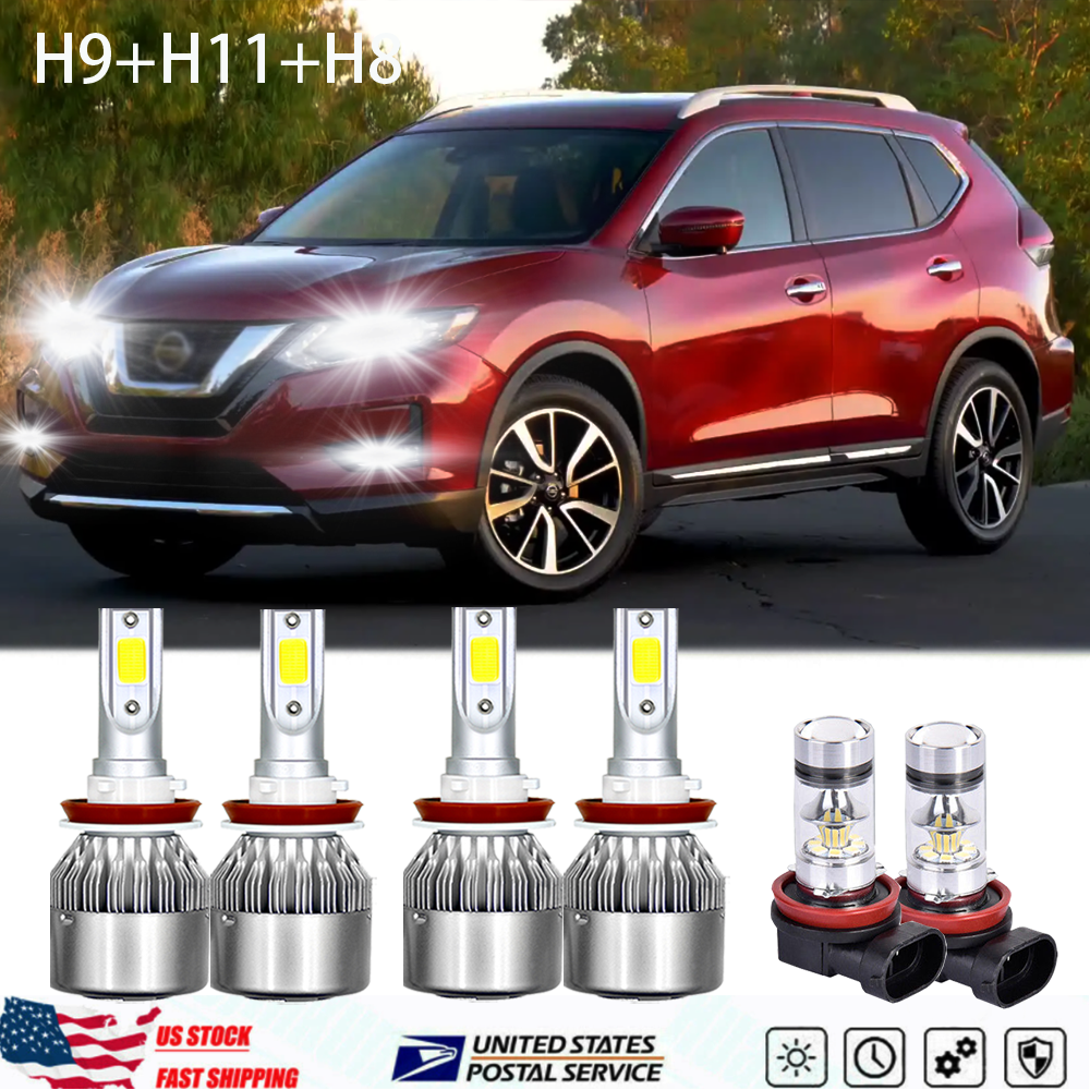 For Nissan Rogue 2014-2020 COB LED Headlight Hi/Low + Fog Light 6000K Combo Kit
