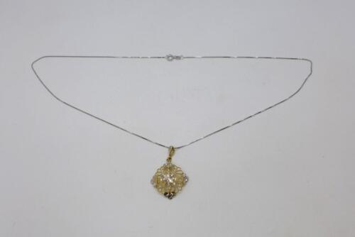Colgante filigrana corte diamante oro blanco y amarillo 14K collar oro blanco 14K - Imagen 2 de 9