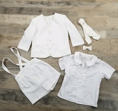 Toddler Boys White Suit Vintage Knickers Outfit Christening Baptism Wedding 4T - Picture 2 of 12